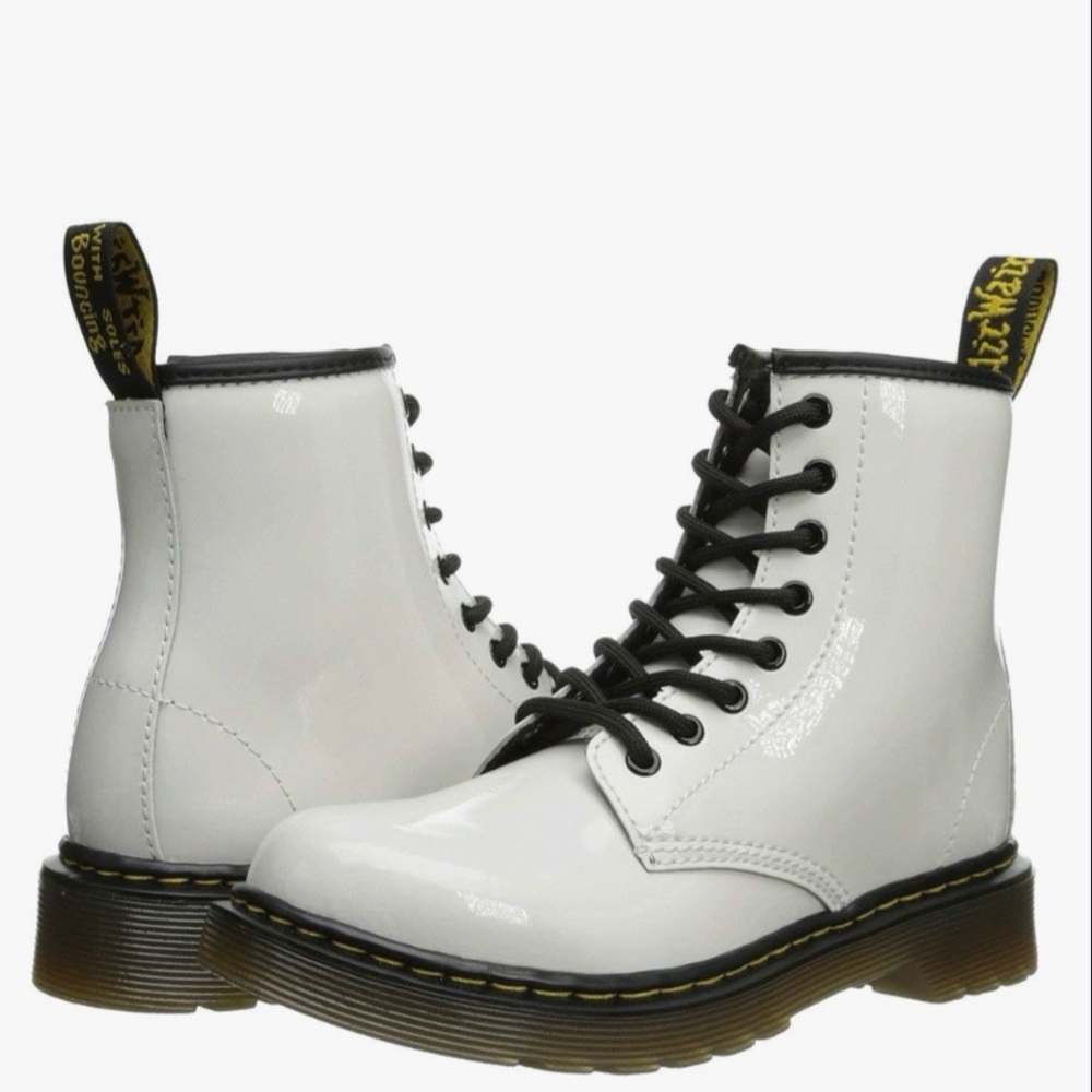Dr. Martin white paten leather combat boots. Worn once.